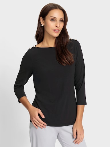 3/4-Arm-Shirt mit Zierperlen - schwarz