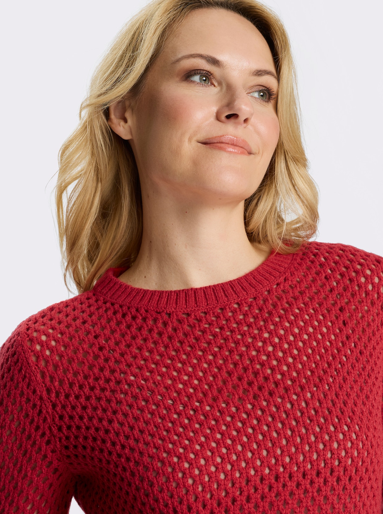 Ajourpullover mit gerippten Bündchen - erdbeere