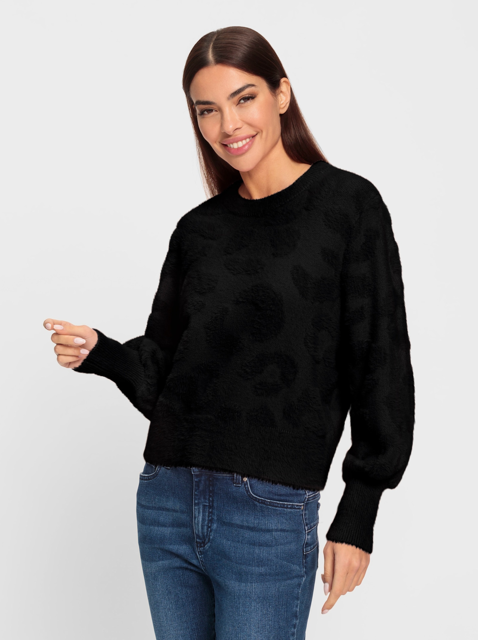 heine Strickpullover mit Ballon-Ärmel - schwarz