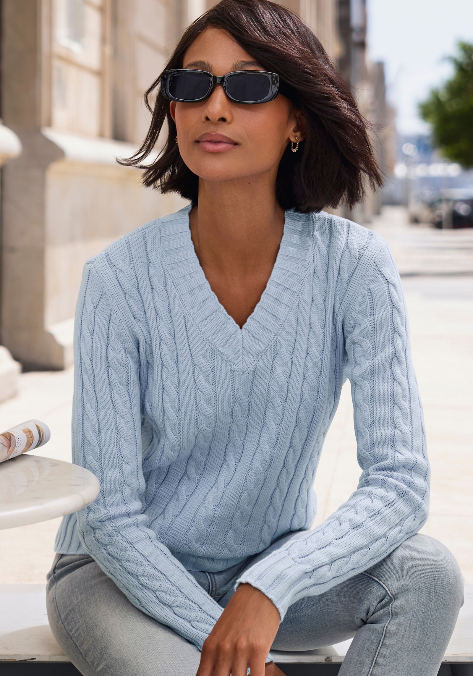 LASCANA V-Ausschnitt-Pullover - hellblau