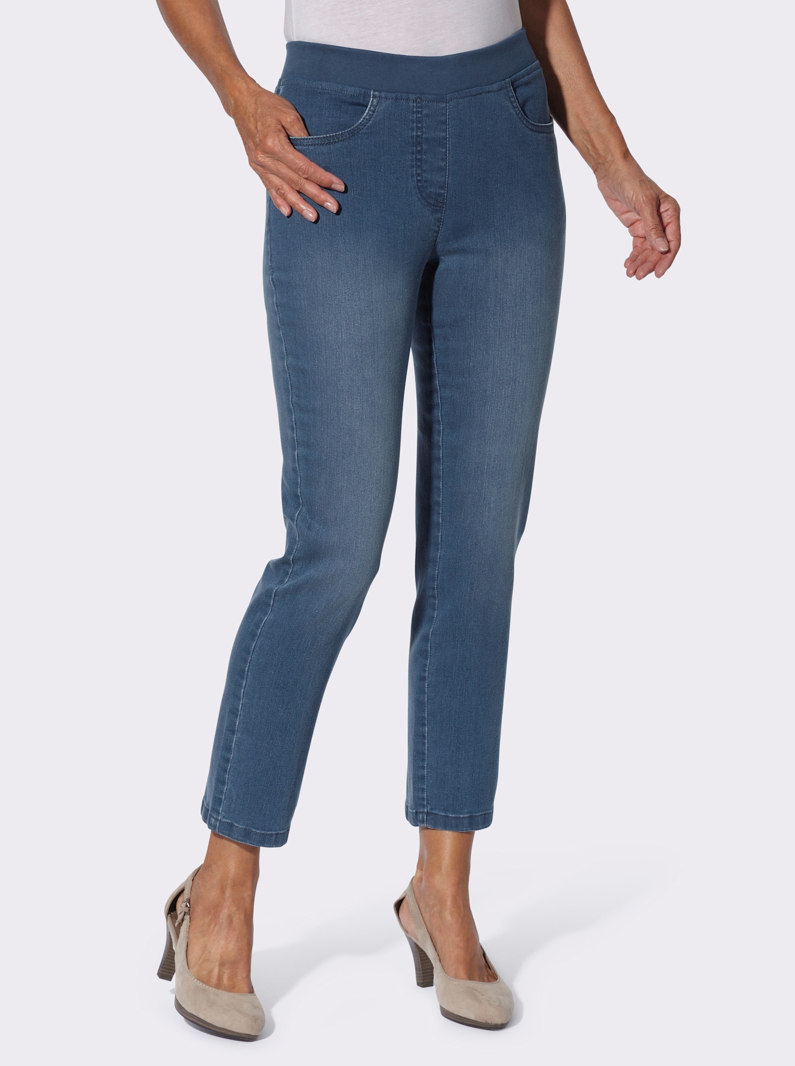 Schlupfjeans mit Stretch-Bund - blue-stone-washed