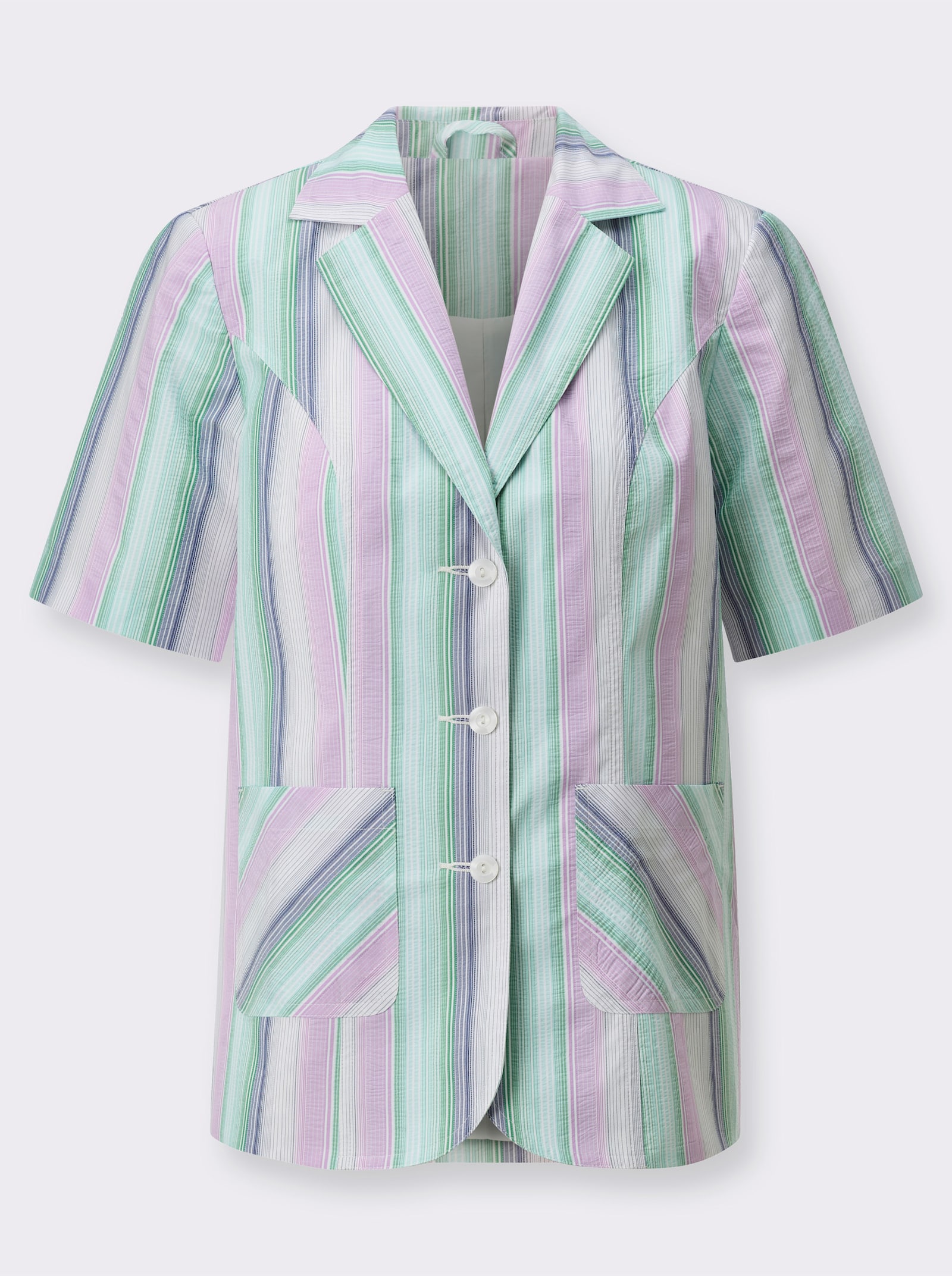 Blusenblazer in Seersucker-Qualität - orchidee-jeansblau-gestreift