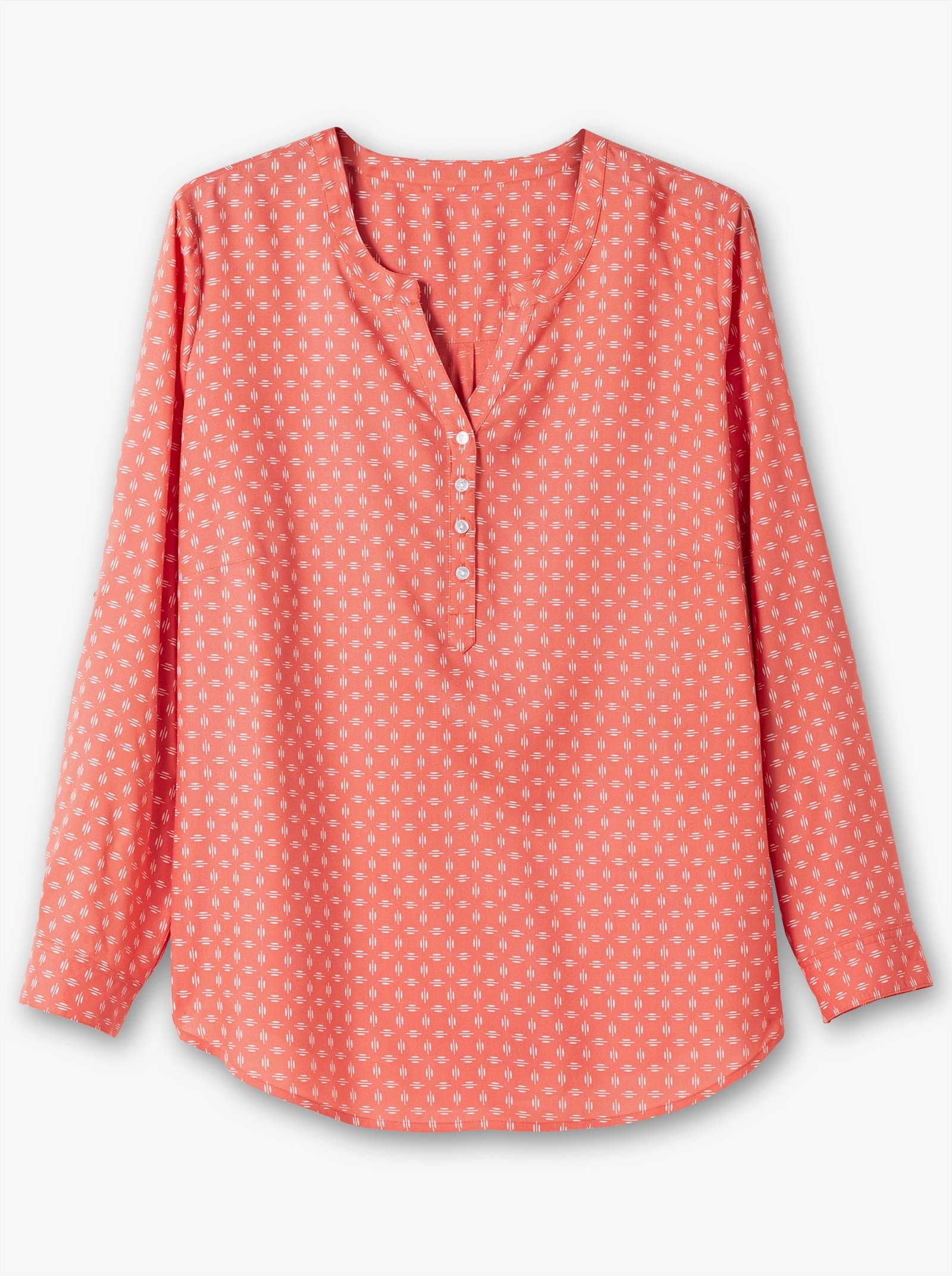 Schlupf-Bluse mit Minimal-Muster - koralle-weiß-bedruckt