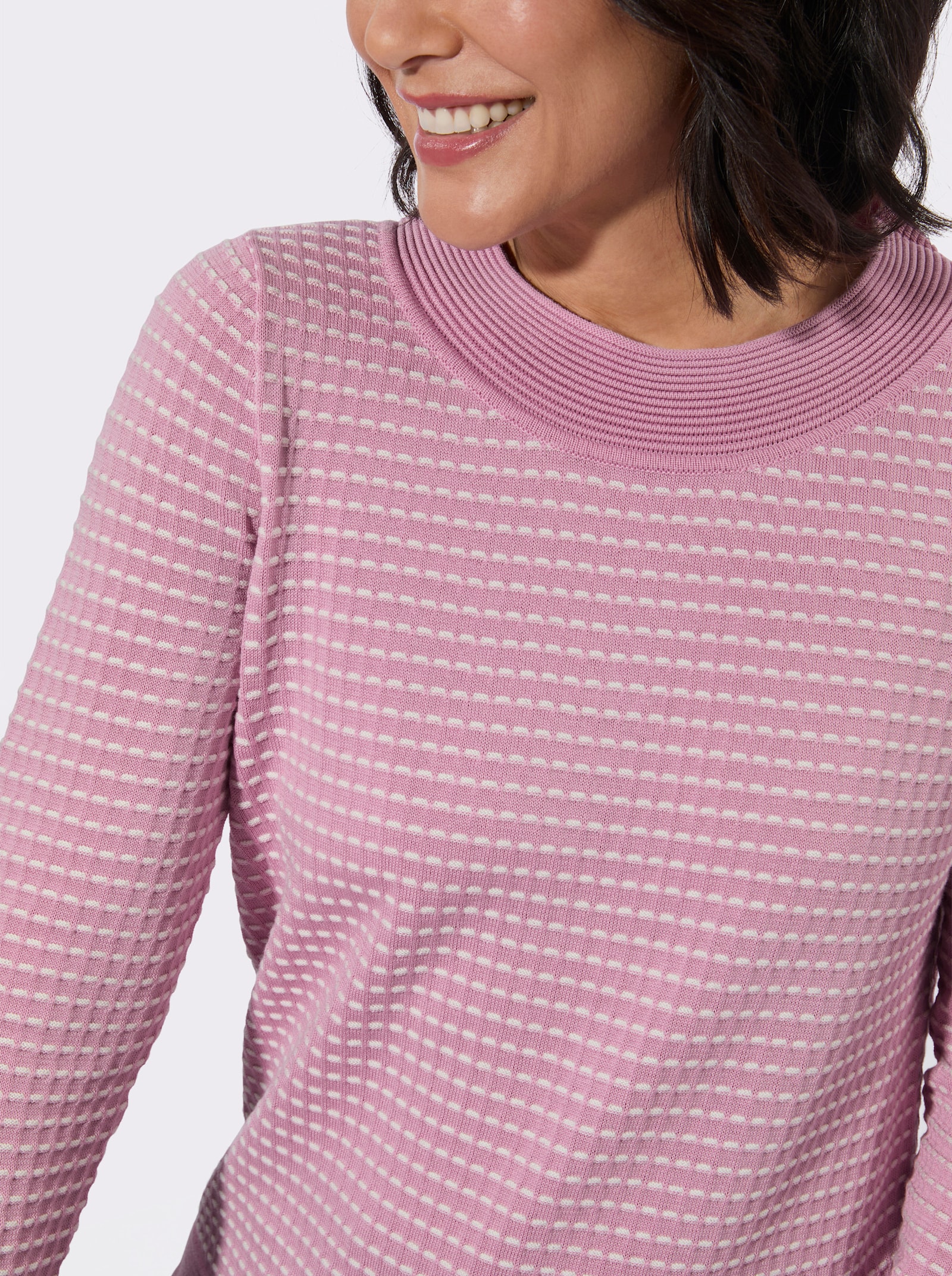 Rundhalspullover in pflegeleichter Qualität - rosé-ecru-gemustert