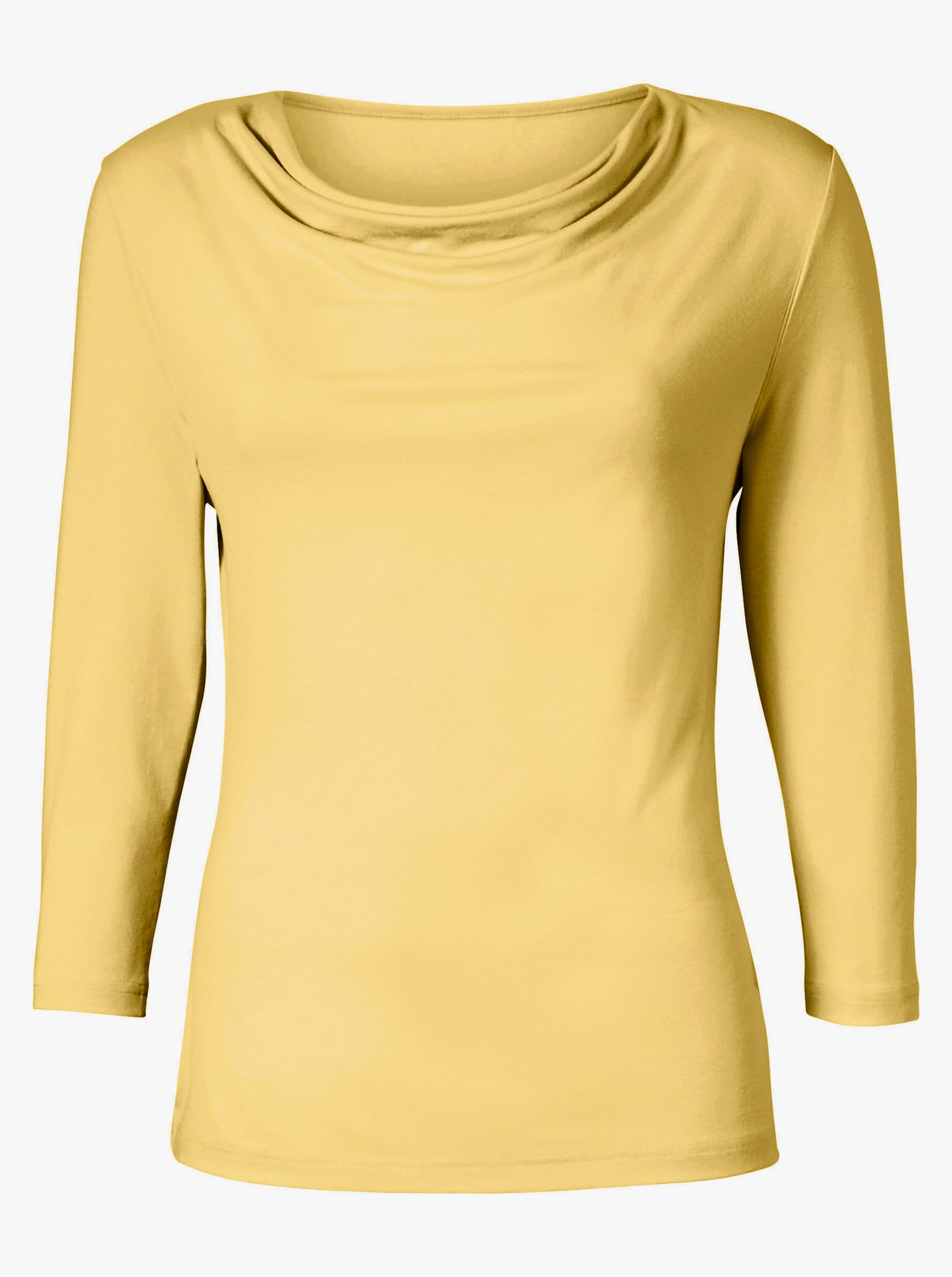 Tričko s řaseným výstřihem a 3/4 rukávy - citronová