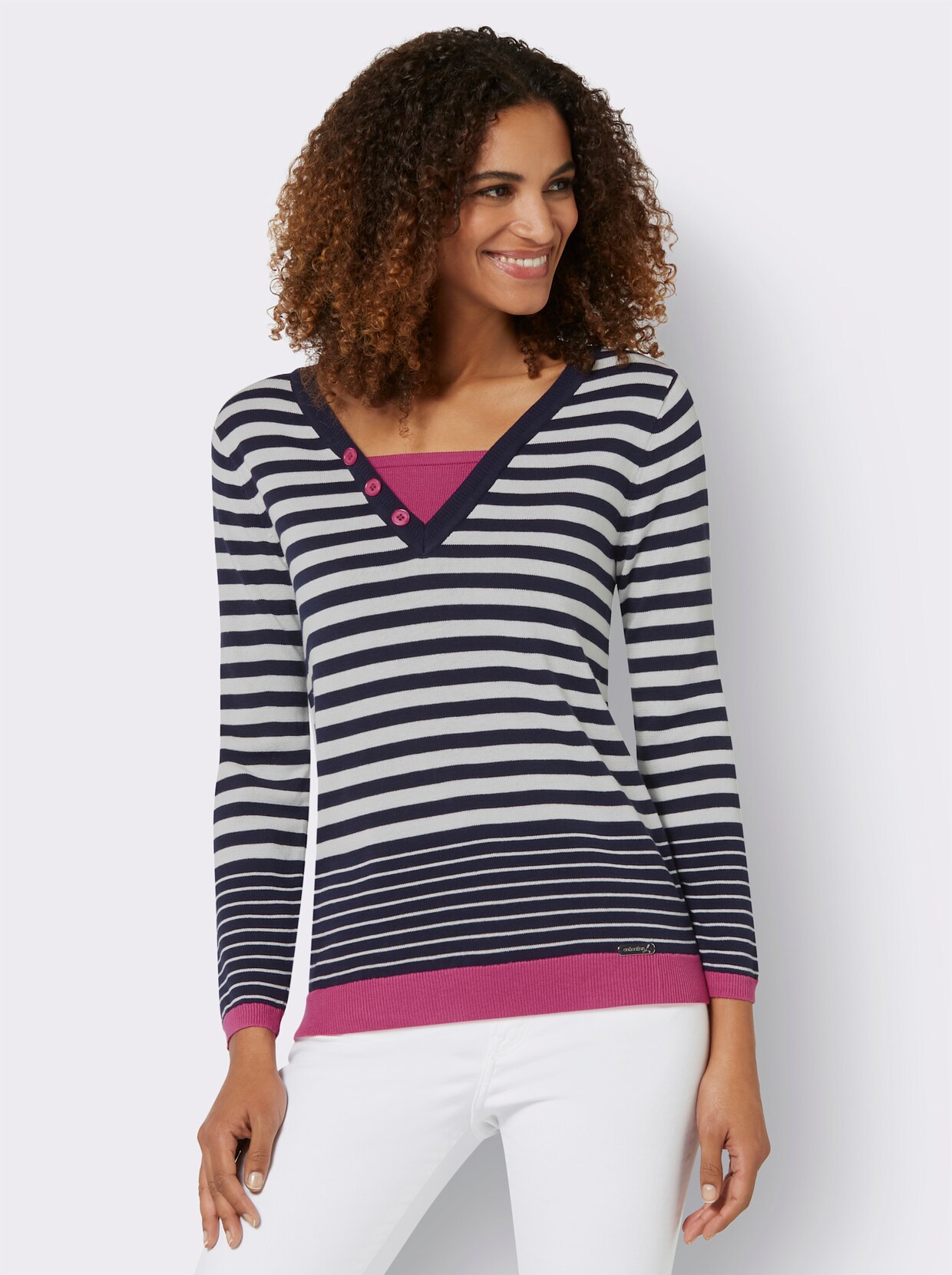 Streifenpullover - marine-ecru-gestreift
