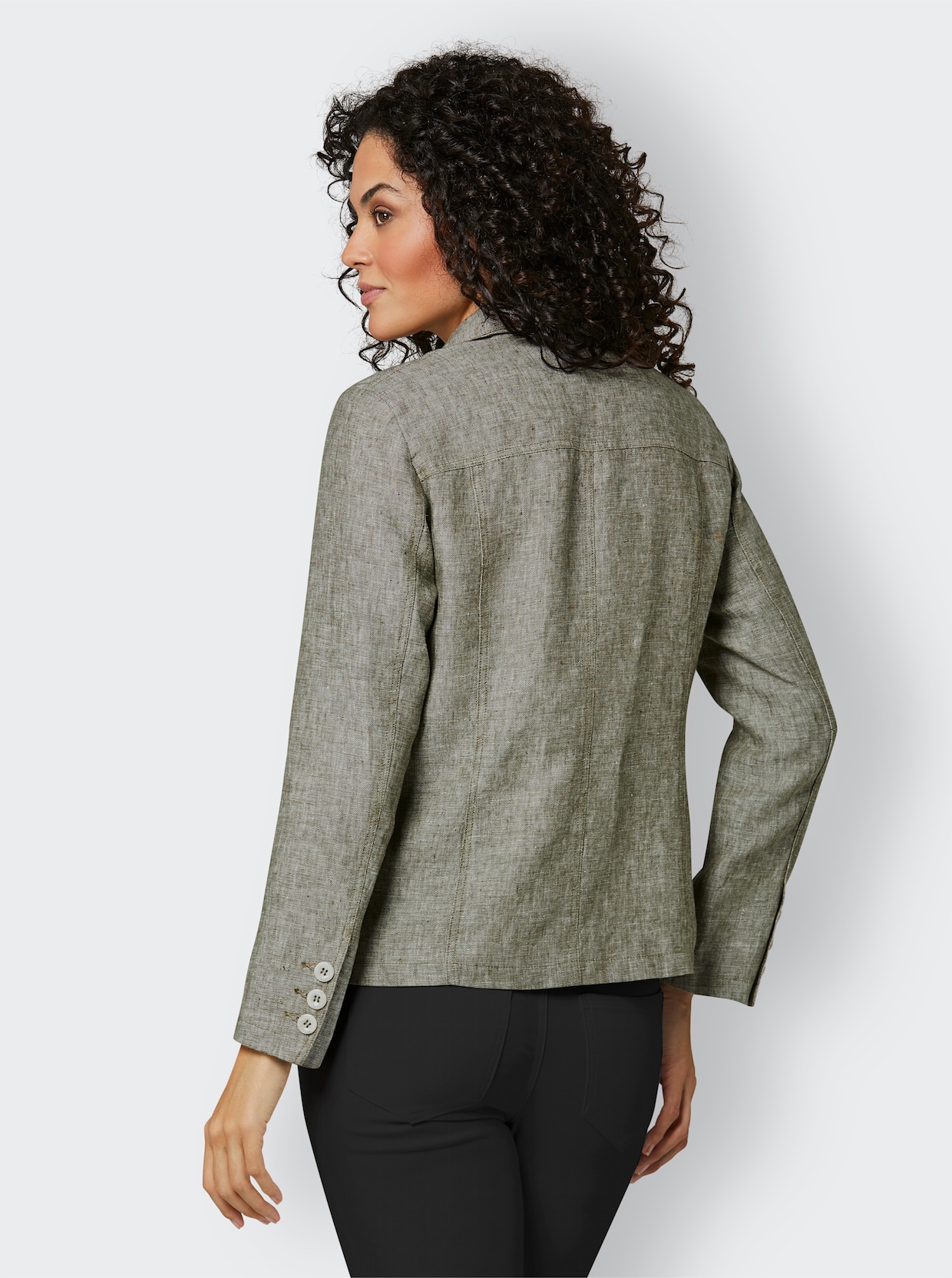 CREATION L PREMIUM Leinen-Blazer - khaki-weiß-meliert