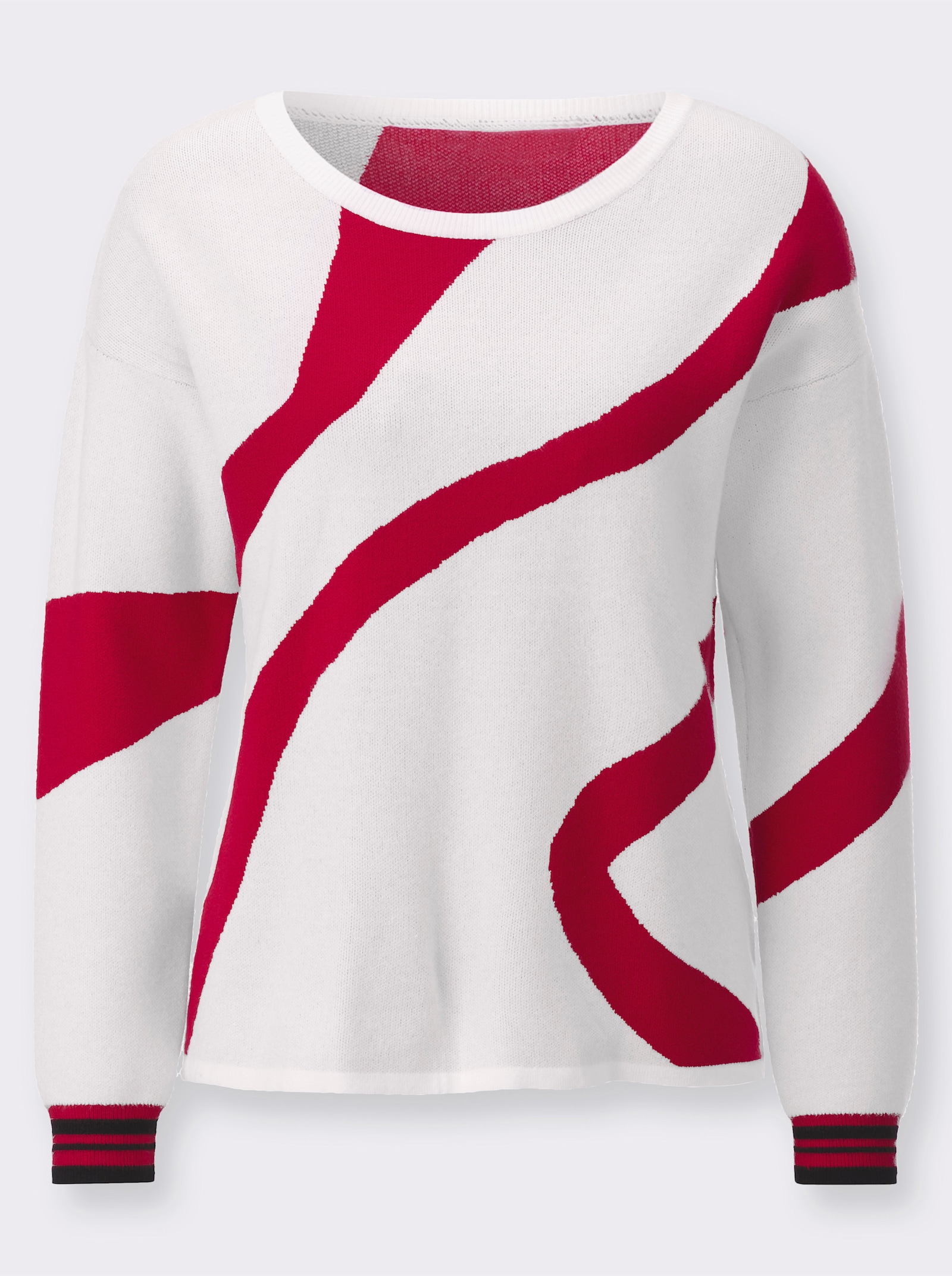 Pull à encolure ronde avec motif jacquard - blanc-rouge à motifs