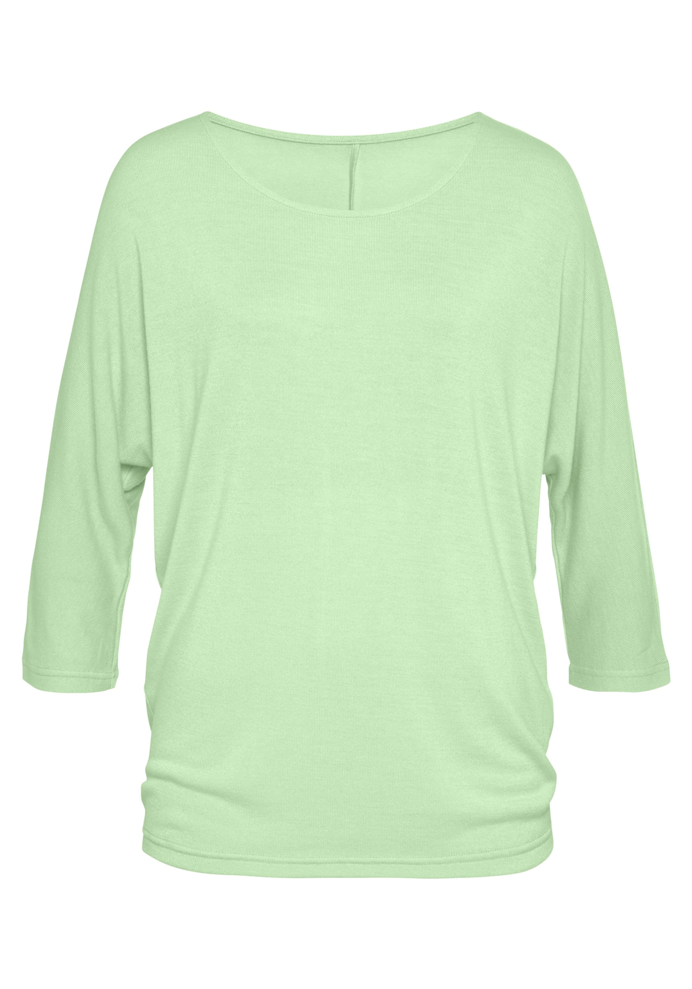 Lang Shirt  günstig Kaufen-3/4-Arm-Shirt in hellgrün von LASCANA. 3/4-Arm-Shirt in hellgrün von LASCANA <![CDATA[Strick-Shirt von Lascana für Damen. Mit überschnittenen Schultern und weiten Fledermausärmeln. 3/4-lange Ärmel. Leichte, elastische Feinstrickqualität mit