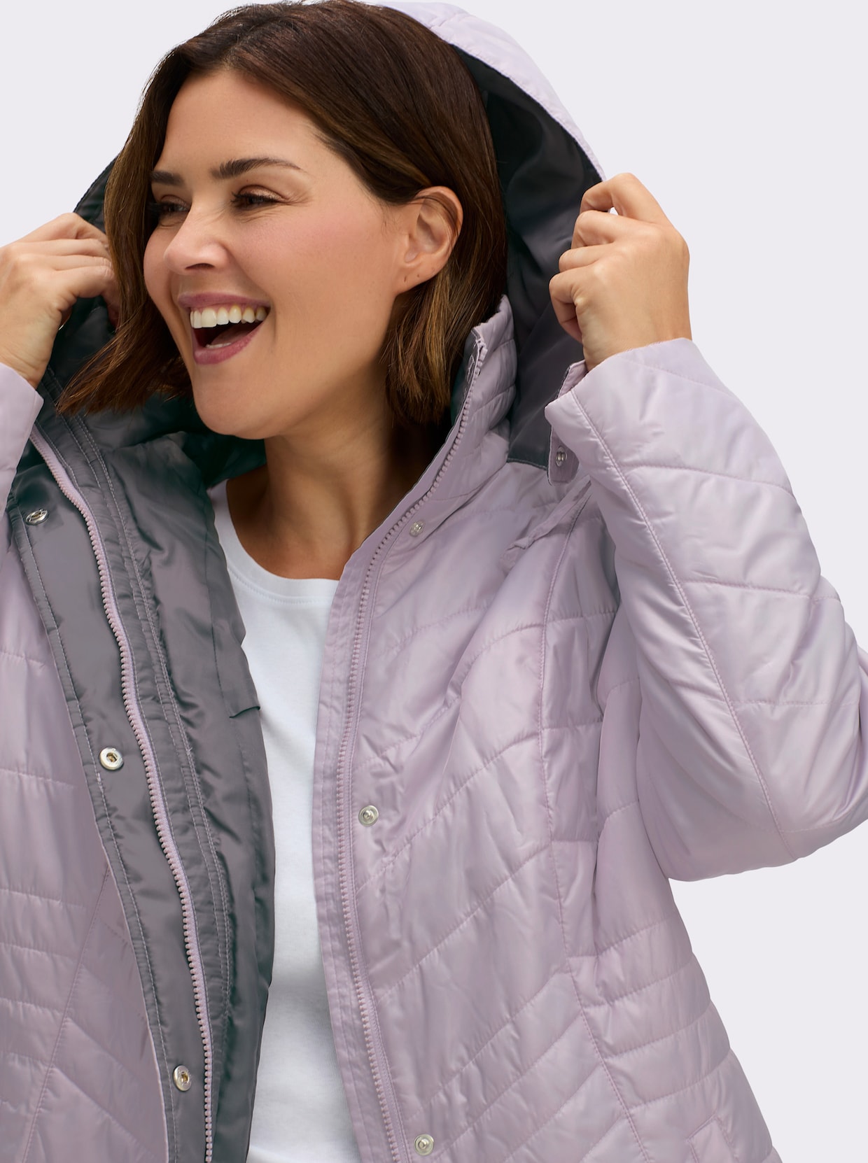 Steppjacke mit Kontrastfutter - rosé-grau