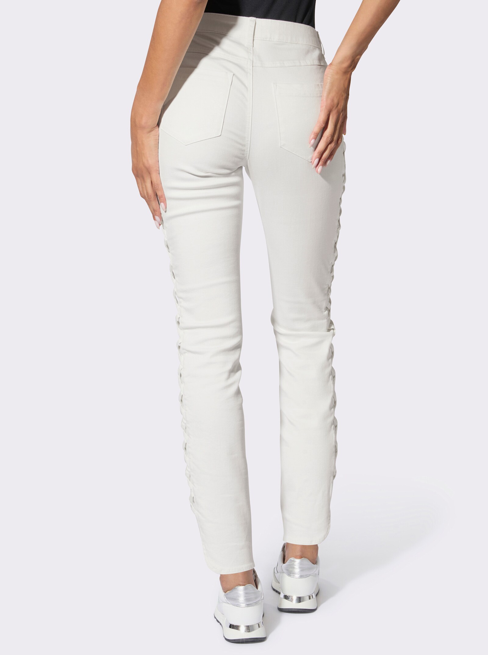 5-Pocket-Jeans mit Bändchen-Verzierung seitlich - weiß