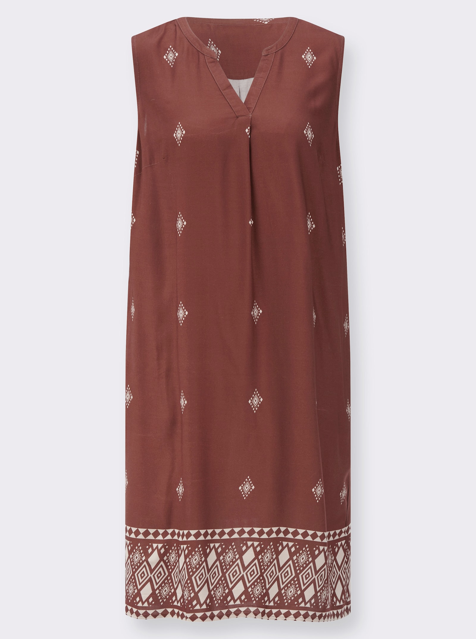 Druckkleid aus reiner Viskose - rotbraun-elfenbein-bedruckt