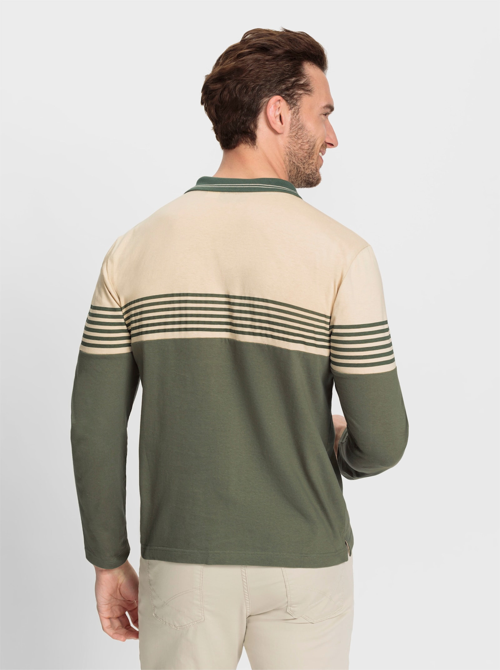 Marco Donati Polokošeľa s dlhými rukávmi a plochým pleteným golierom - Kaki-piesková