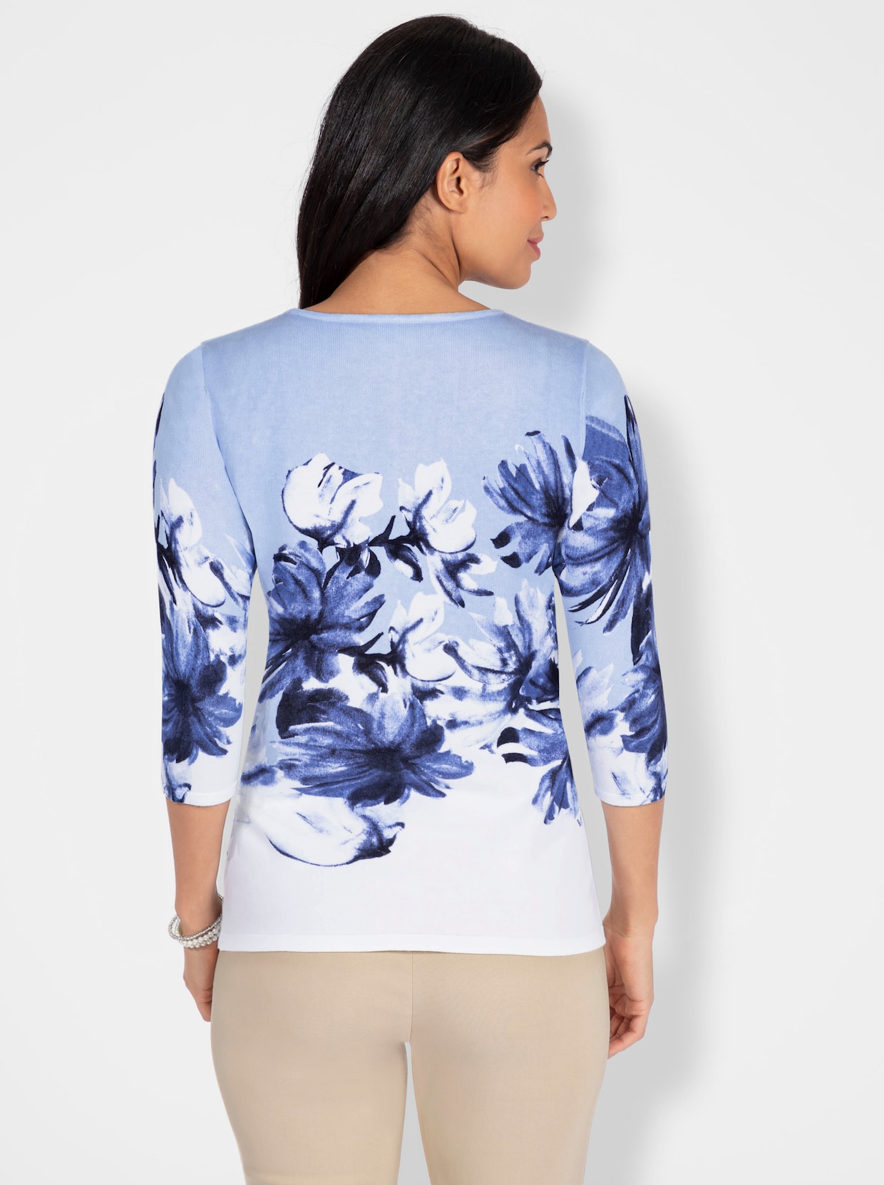 Pull en tricot - blanc-bleu clair imprimé
