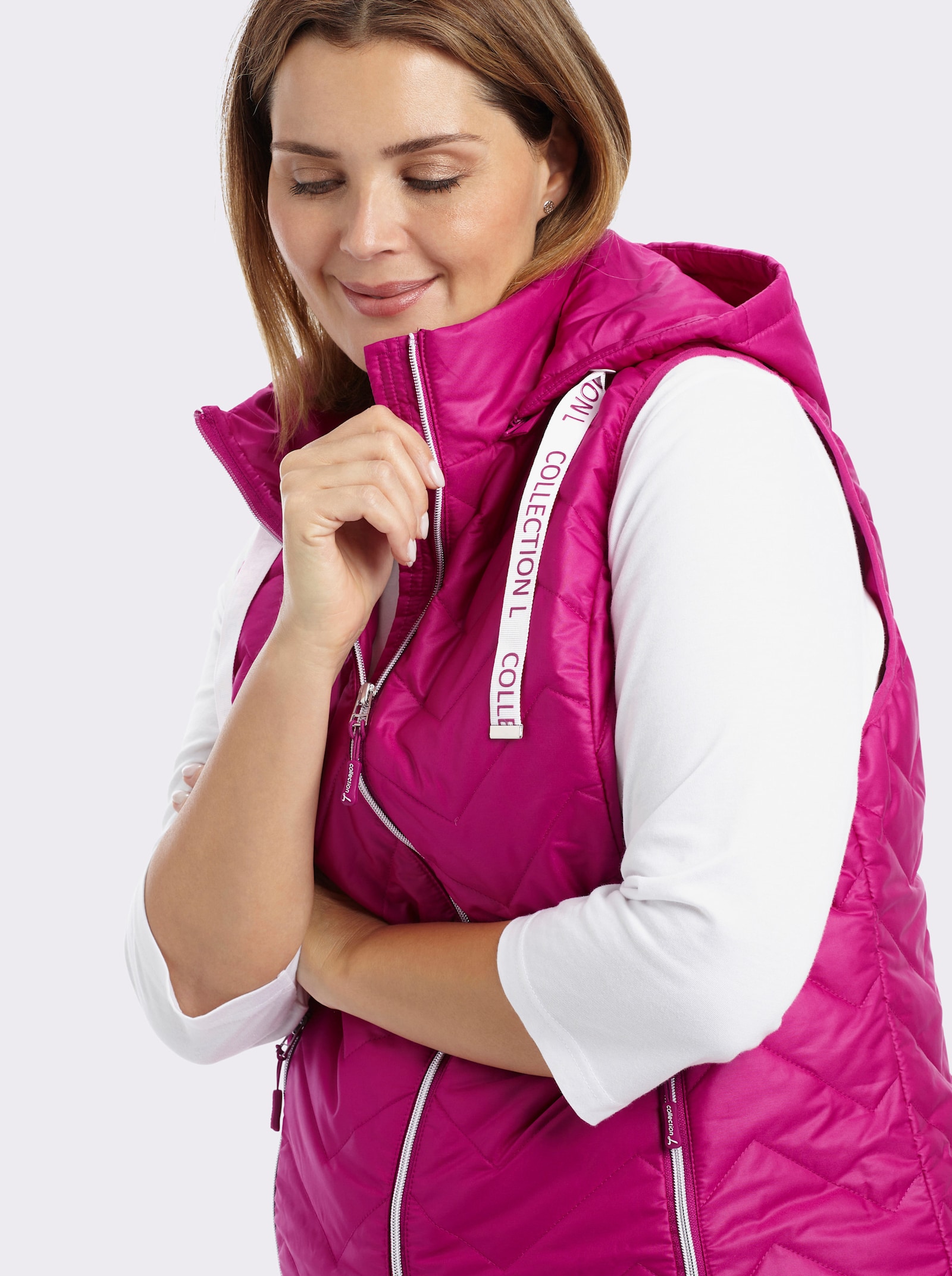 Steppweste im Zickzack-Muster - magenta