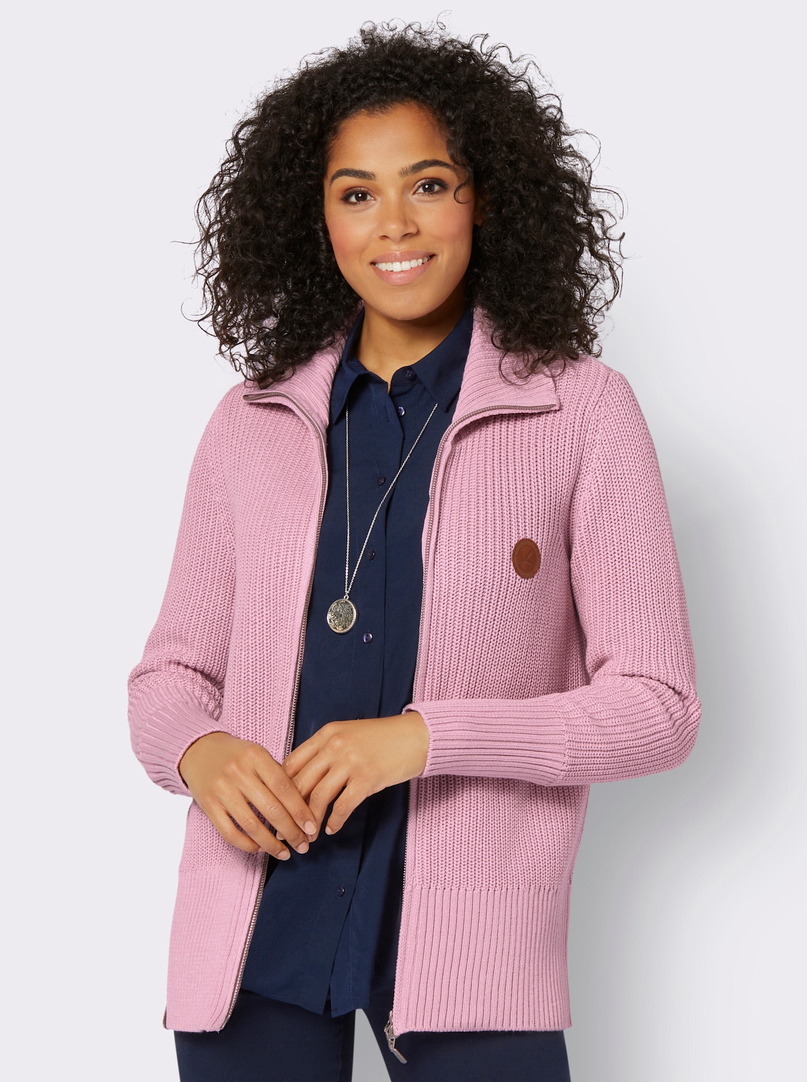Cardigan mit 2-Wege-Reissverschluss - rosé