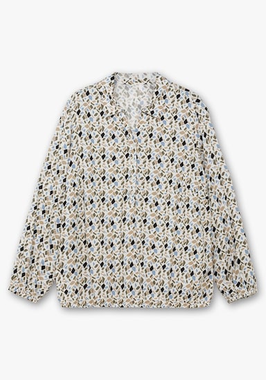 Langarm-Bluse - ecru-bleu-bedruckt