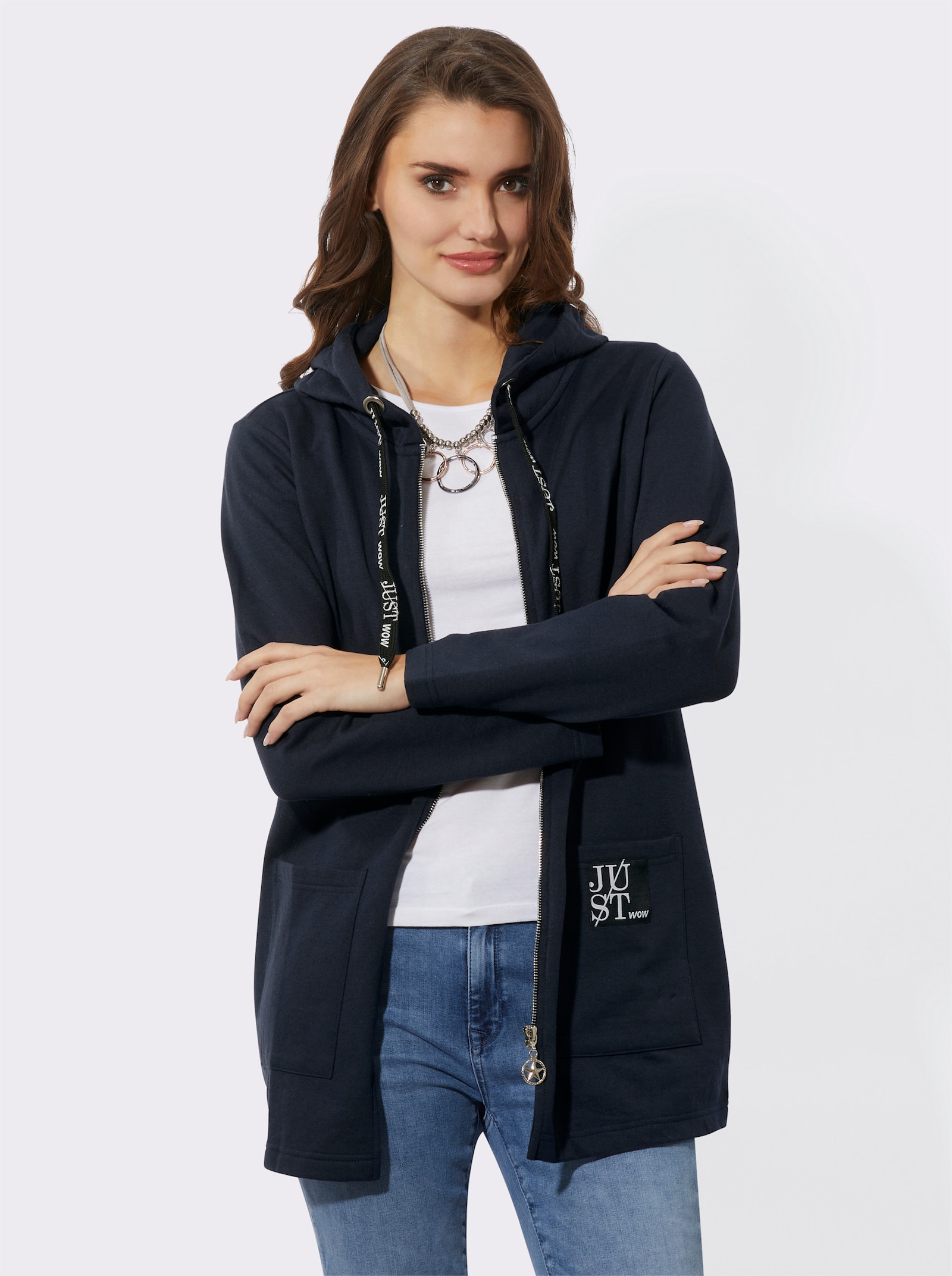 Sweatjacke mit Glitzer-Applikation hinten - marine