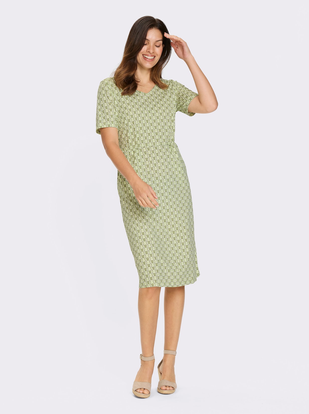 Jerseykleid - pistazie-khaki-bedruckt