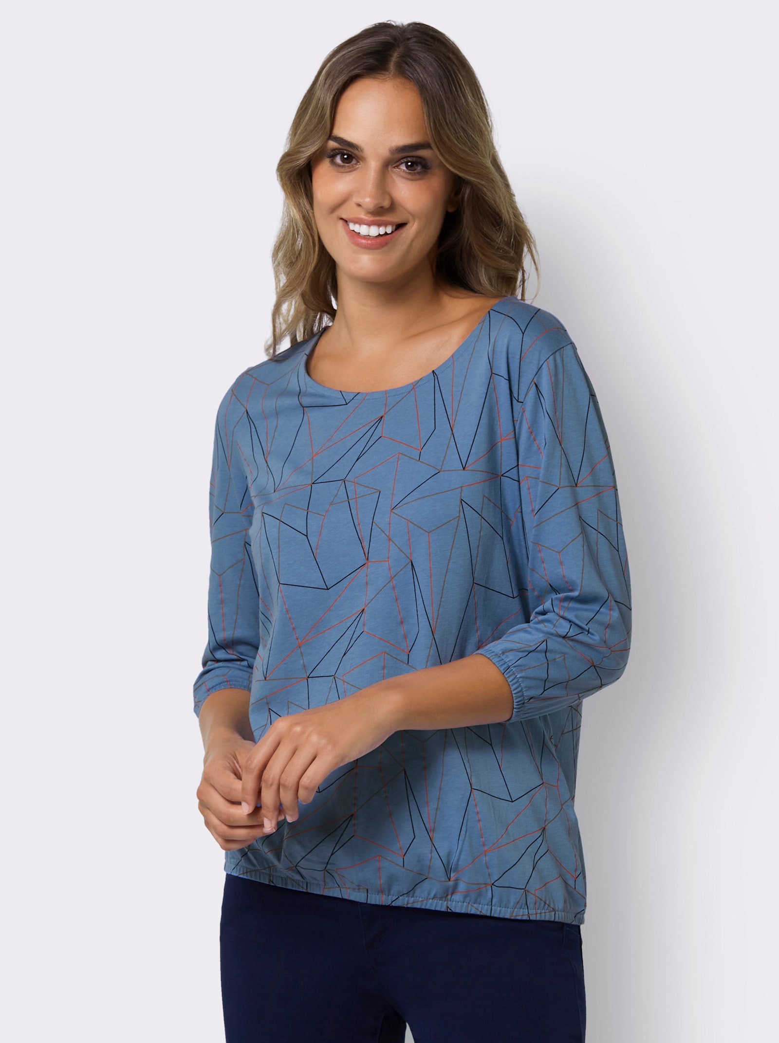 3/4-Arm-Shirt mit Allover-Print - mittelblau-hummer-bedruckt
