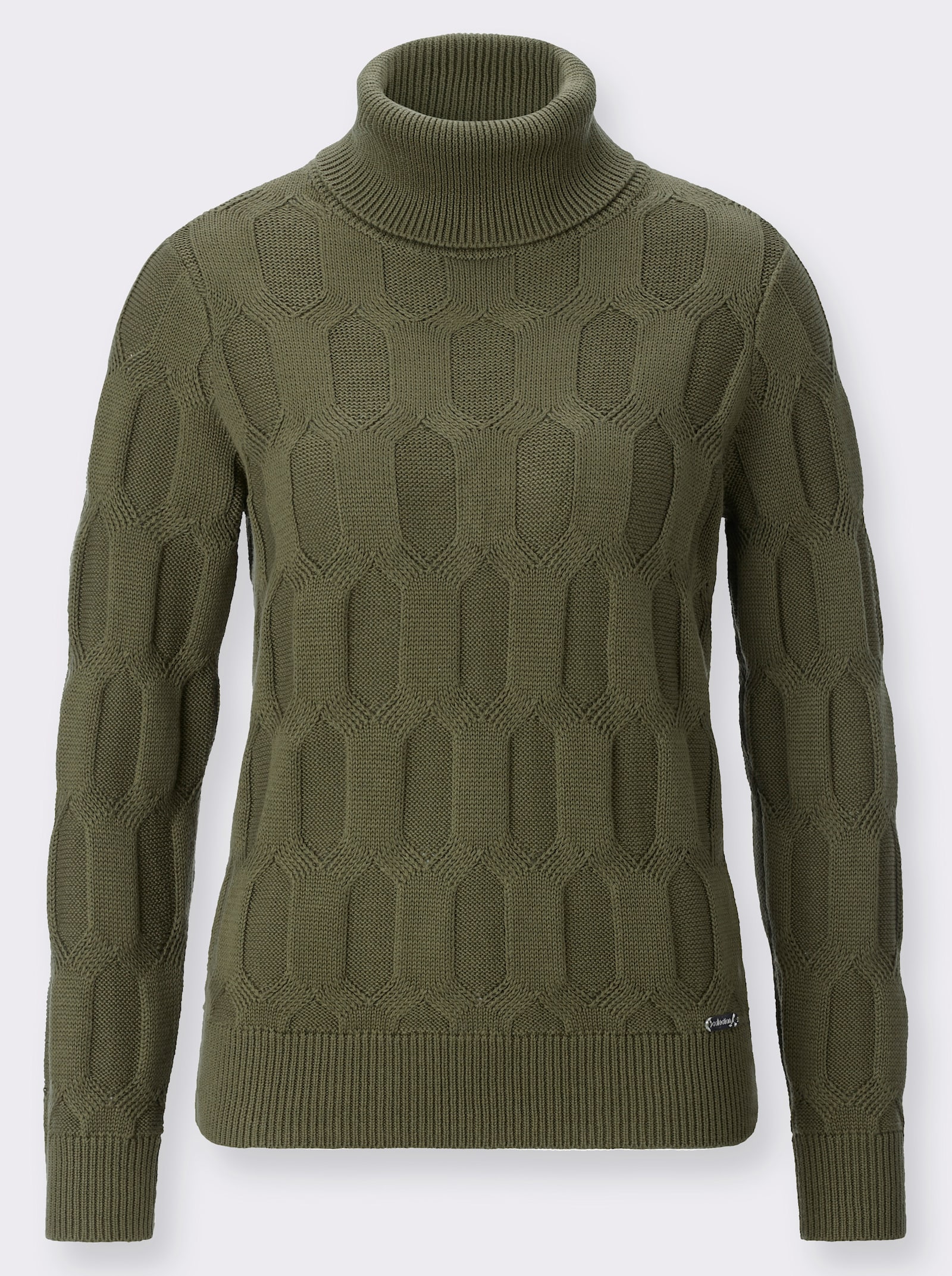  Rollkragenpullover mit Strickmuster - oliv