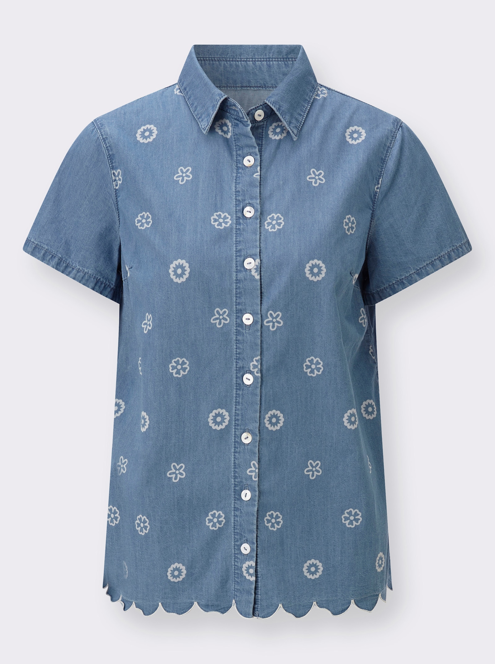 Jeansbluse mit gebogtem Saum - blue-bleached