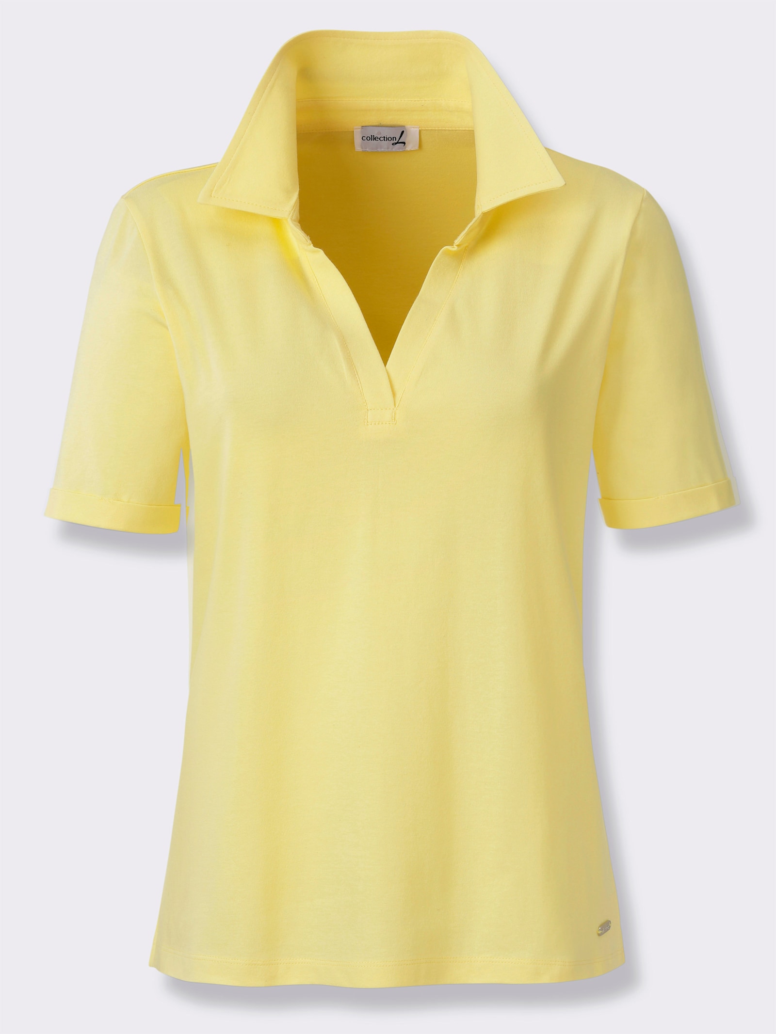 Kurzarmshirt mit Polokragen - zitrone