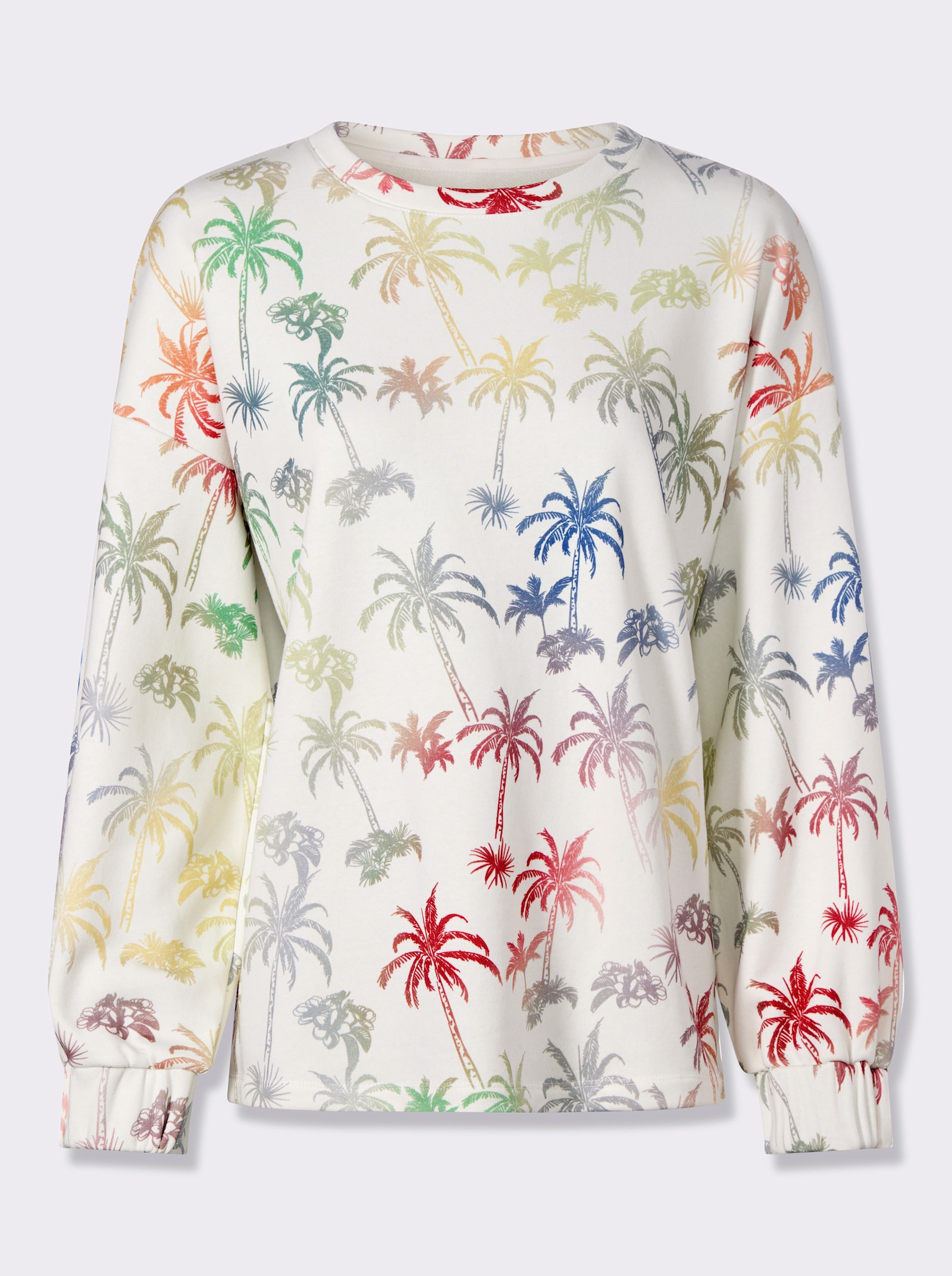 heine Sweatshirt mit Palmen-Print - weiß-jeansblau-bedruckt