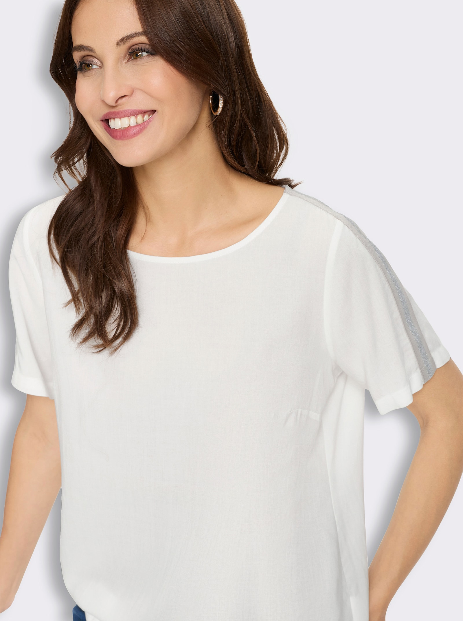 Schlupf-Bluse mit Glanzgarn-Zierband - ecru