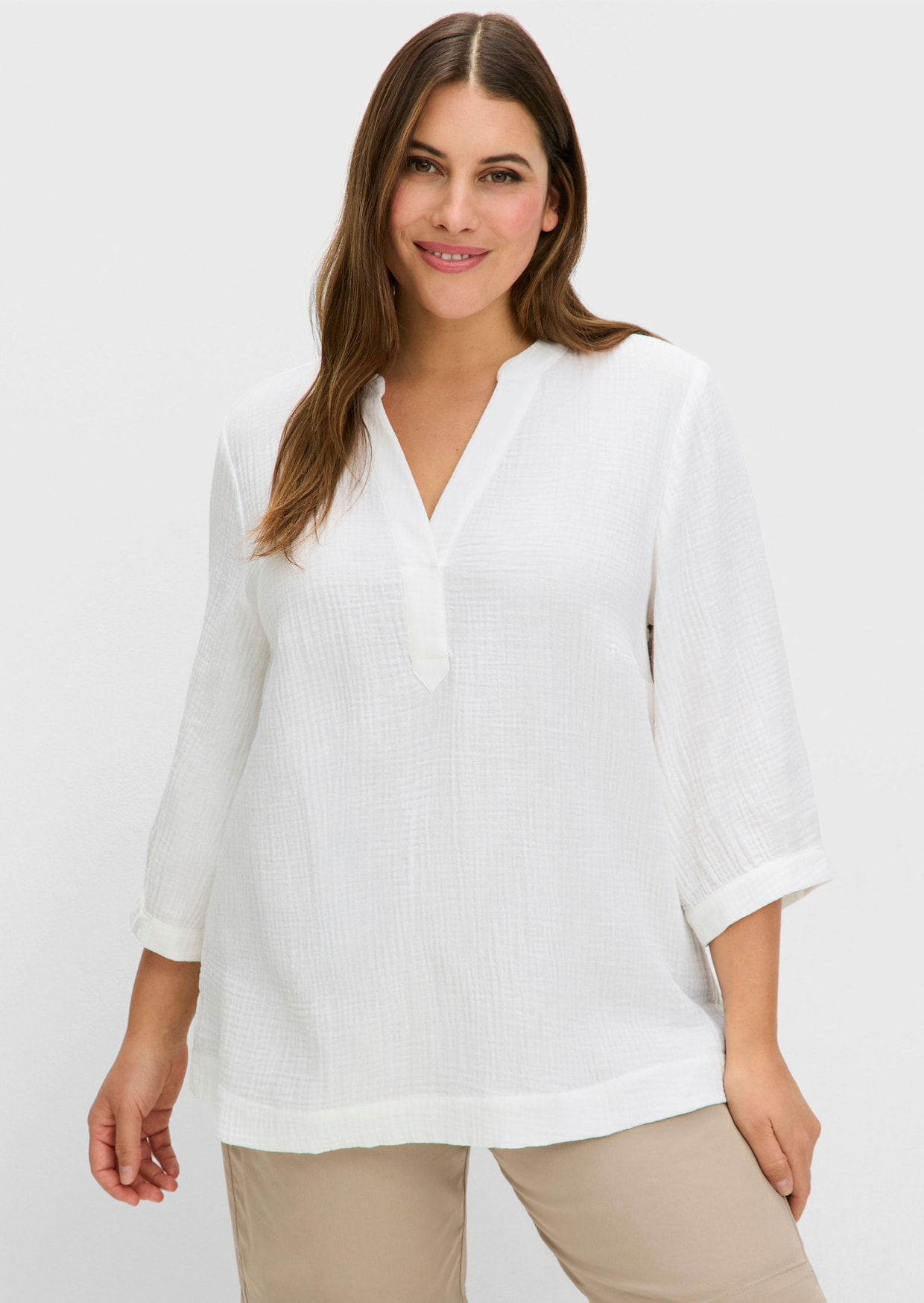 sheego Tuniek van mousseline, met V-split - ecru