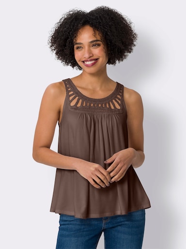 heine Shirttop mit Häkeleinsatz - schoko