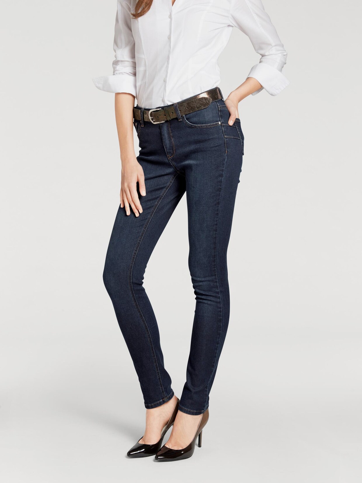 Linea Tesini Bauchweg-Jeans - dark denim
