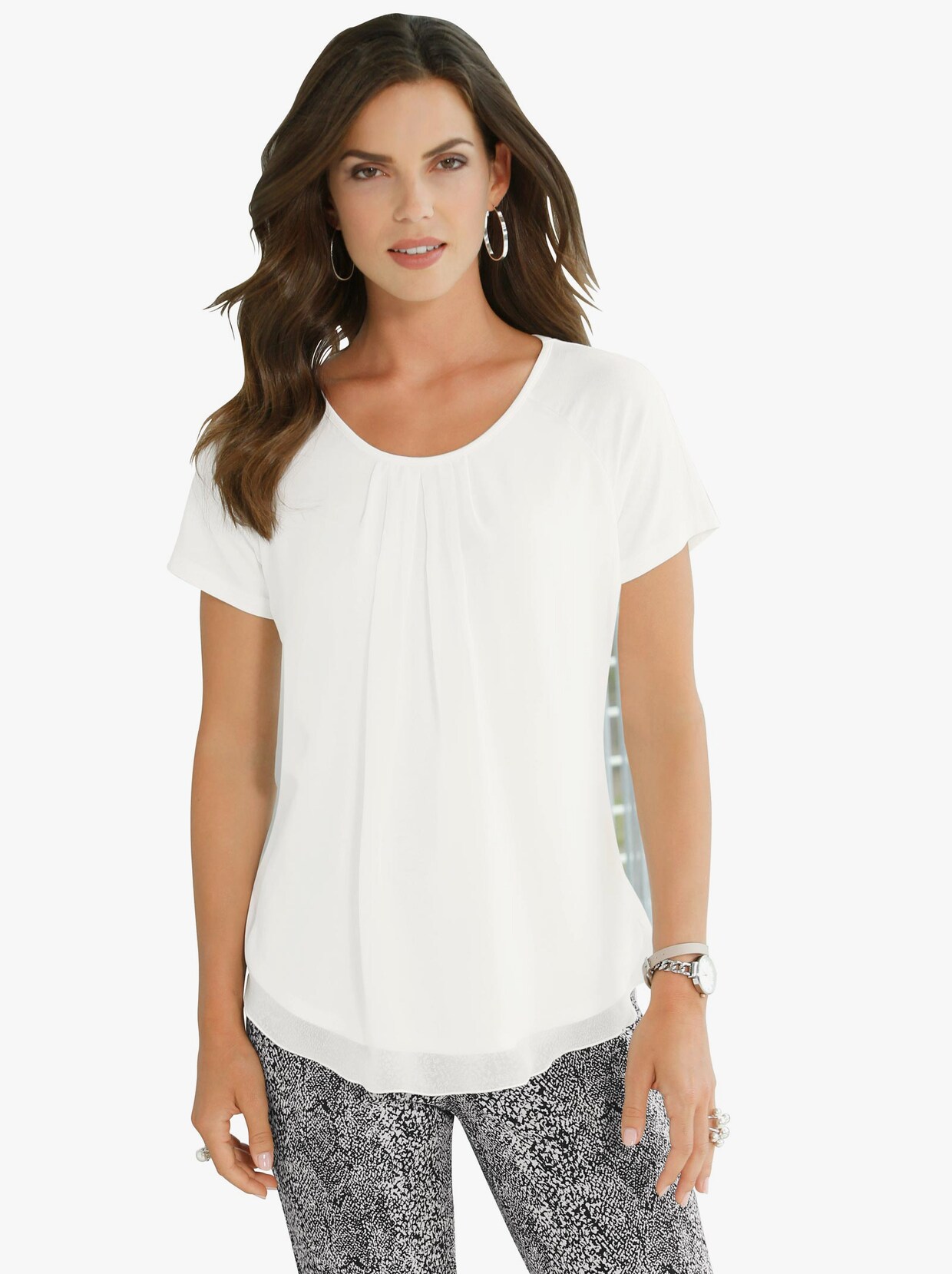 Tričko s kulatým výstřihem - vlněná bílá