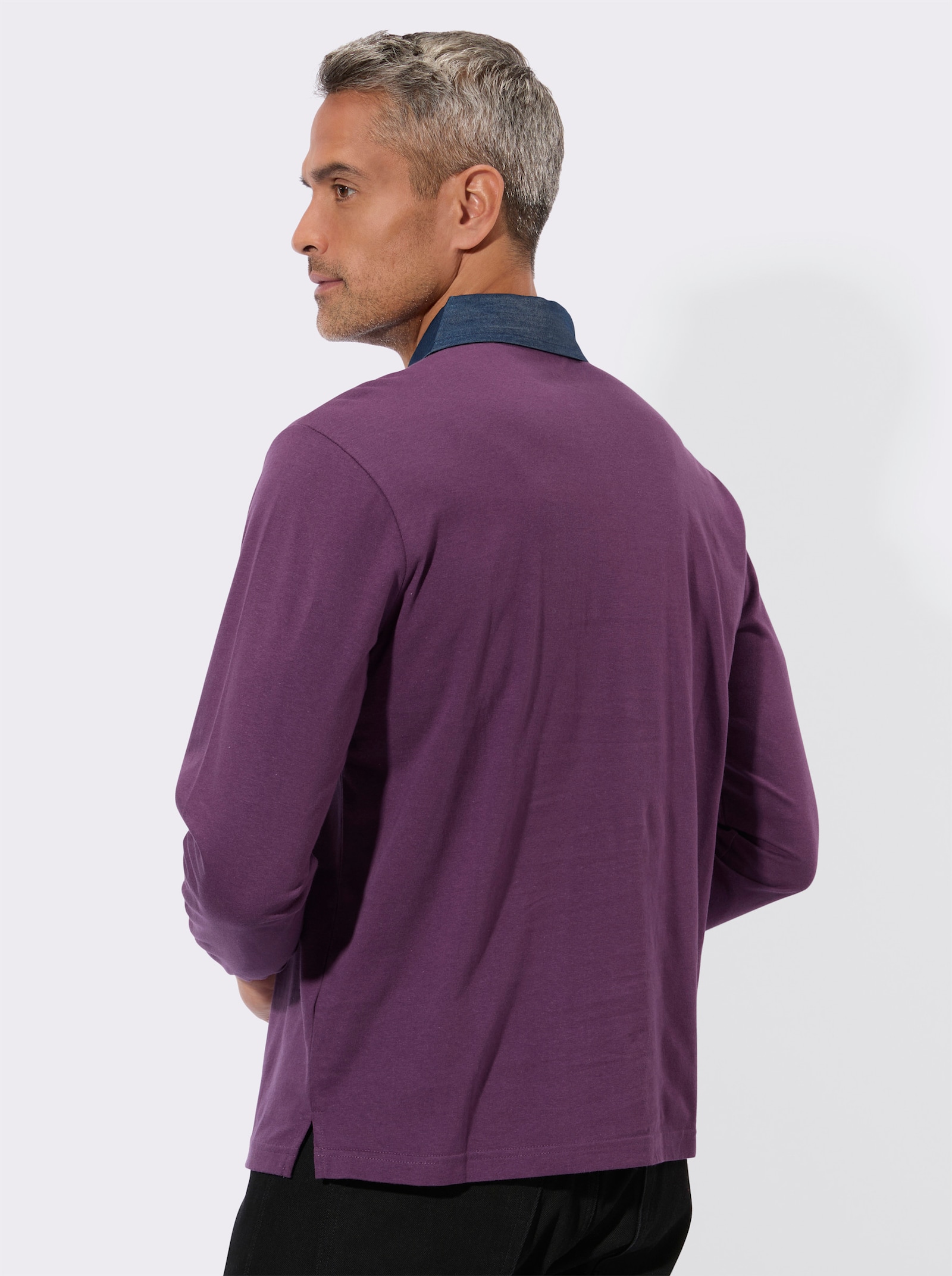 Langarm-Poloshirt mit gewebten Details - traube