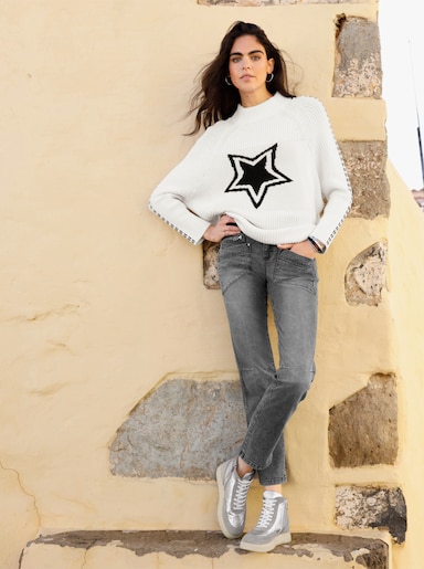 heine Stehkragenpullover mit Fledremausärmel - weiß