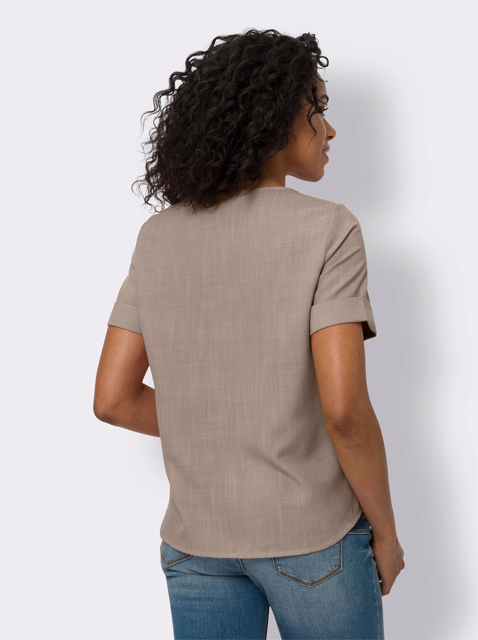 Comfortabele blouse in linnenlook, onderhoudsarm - sesam