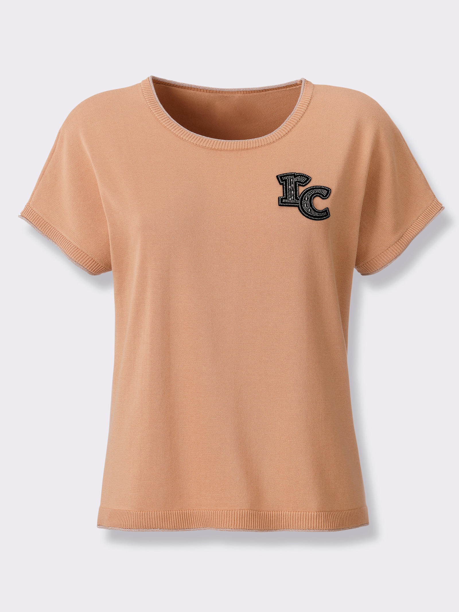 heine Kurzarmpullover mit RC-Applikation - camel