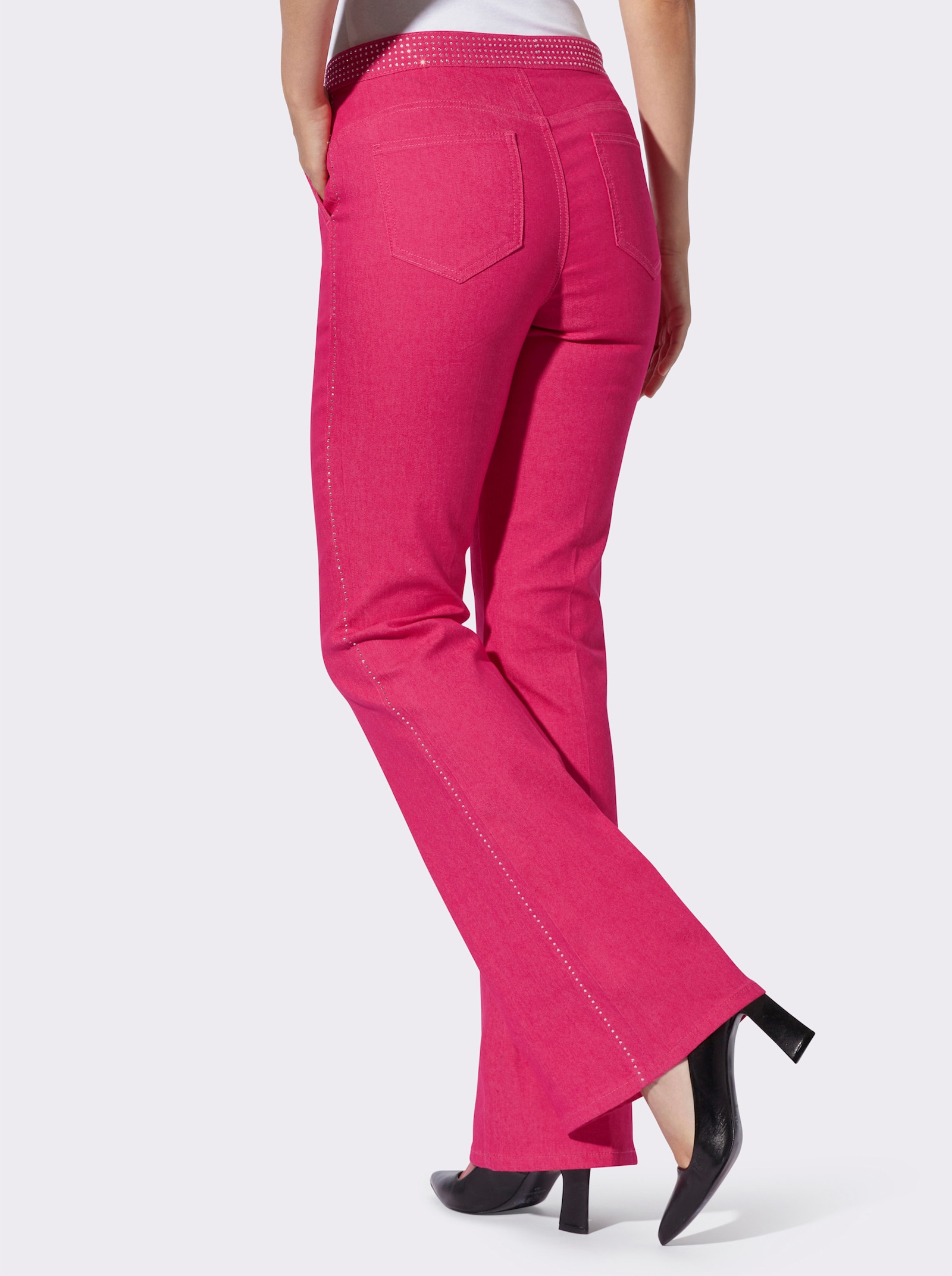 heine Bootcut jeans met applicatie van glittersteentjes - pink