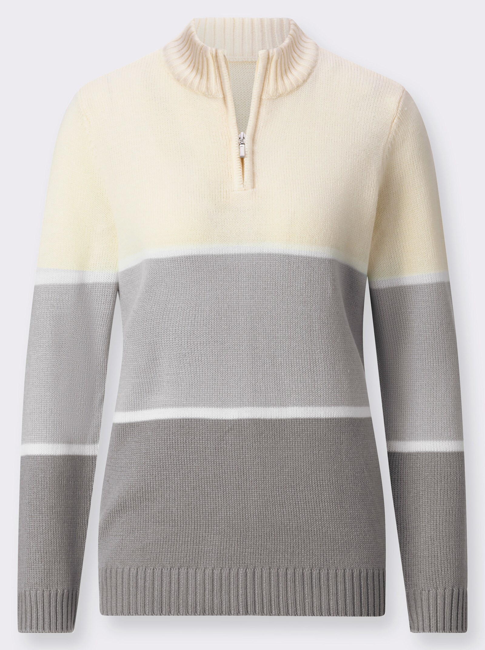 Pullover mit Colour-Blocking - steingrau-champagner-geringelt