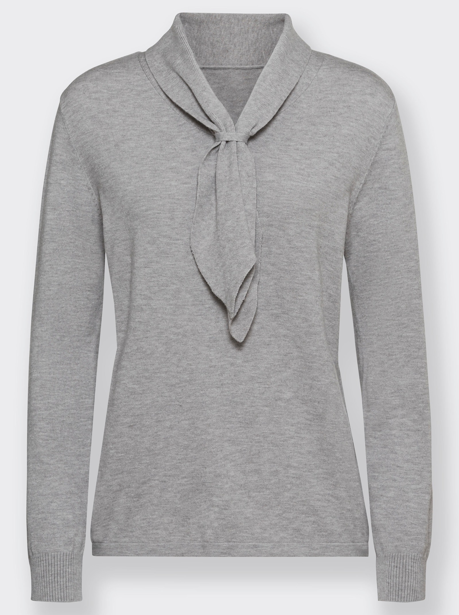 Langarm-Pullover mit Schluppe - steingrau-meliert