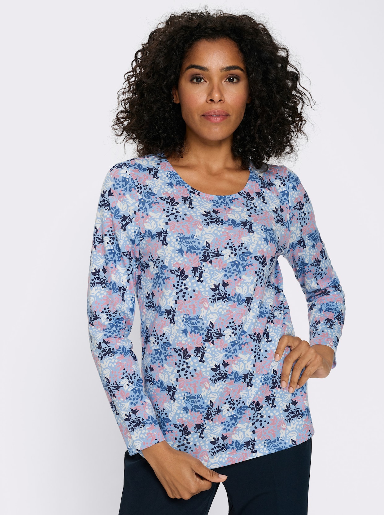 Shirt met lange mouwen en bloemenpatroon - hemelsblauw/oudroze bedrukt