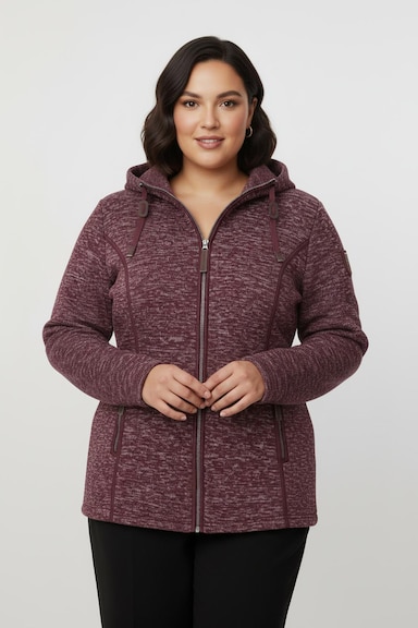 Kapuzenfleecejacke mit Umlegekragen - bordeaux-meliert