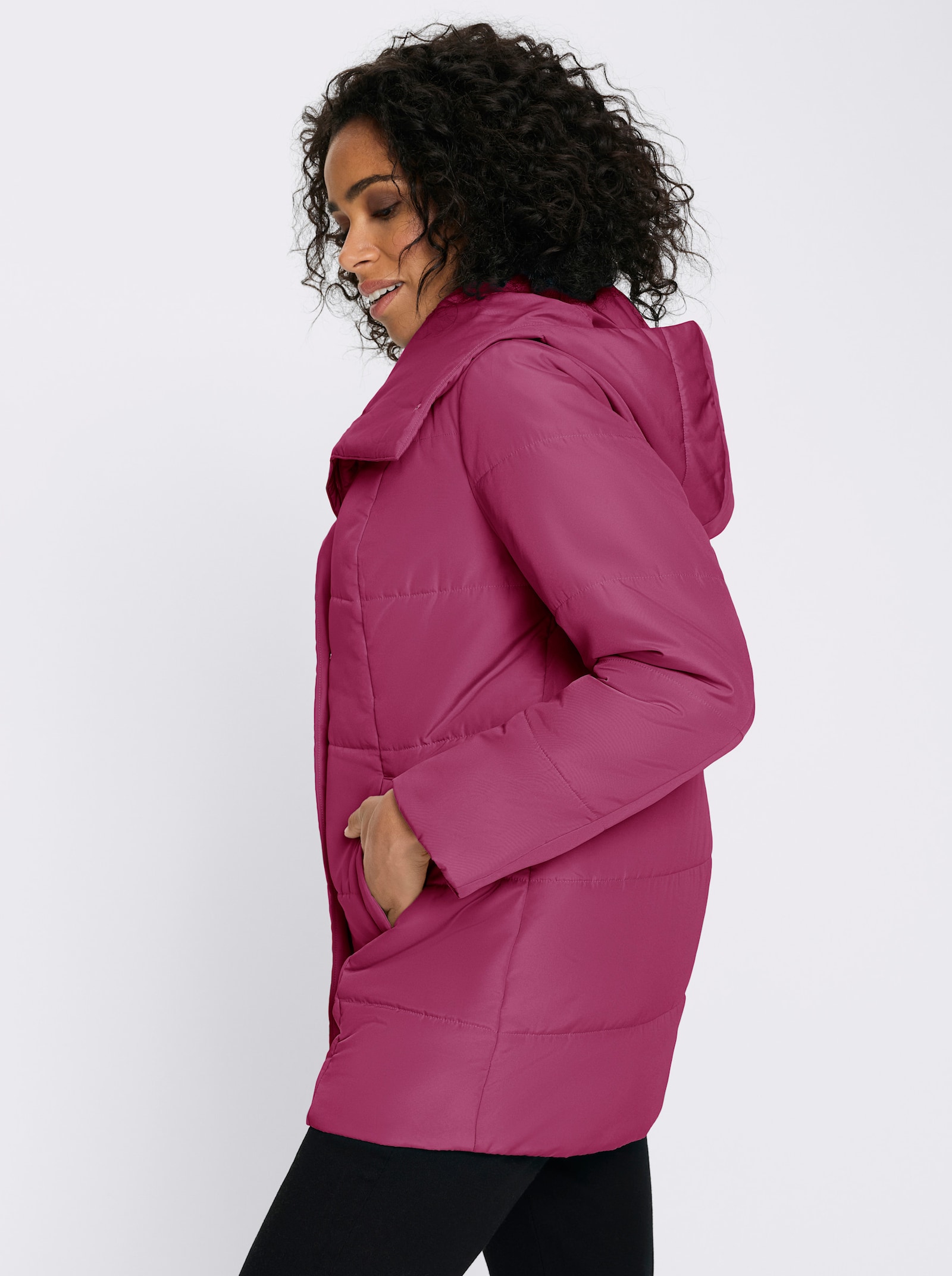 Gewatteerde jas met capuchon - malve