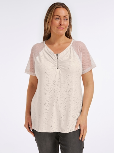 Kurzarmshirt mit glänzendem Folienprint - champagner-silberfarben-bedruckt