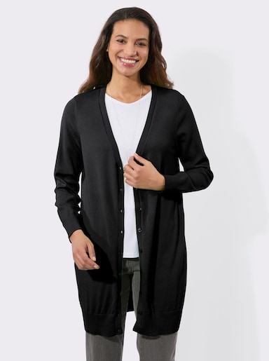 Longstrickjacke mit gerippten Bündchen - schwarz