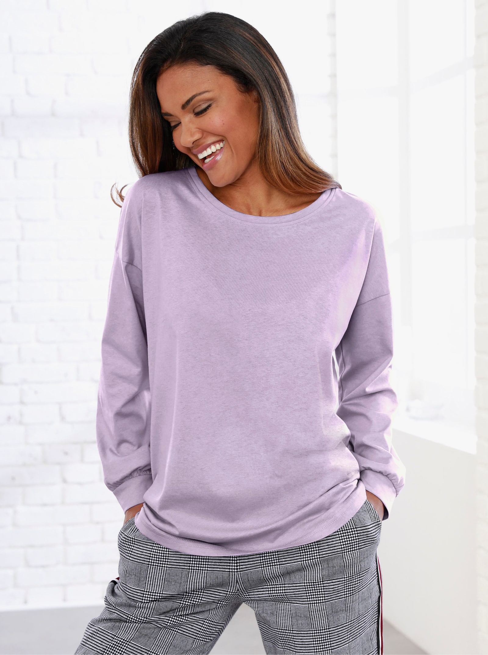 Tričko pro volný čas se širokými rukávy - šeříková