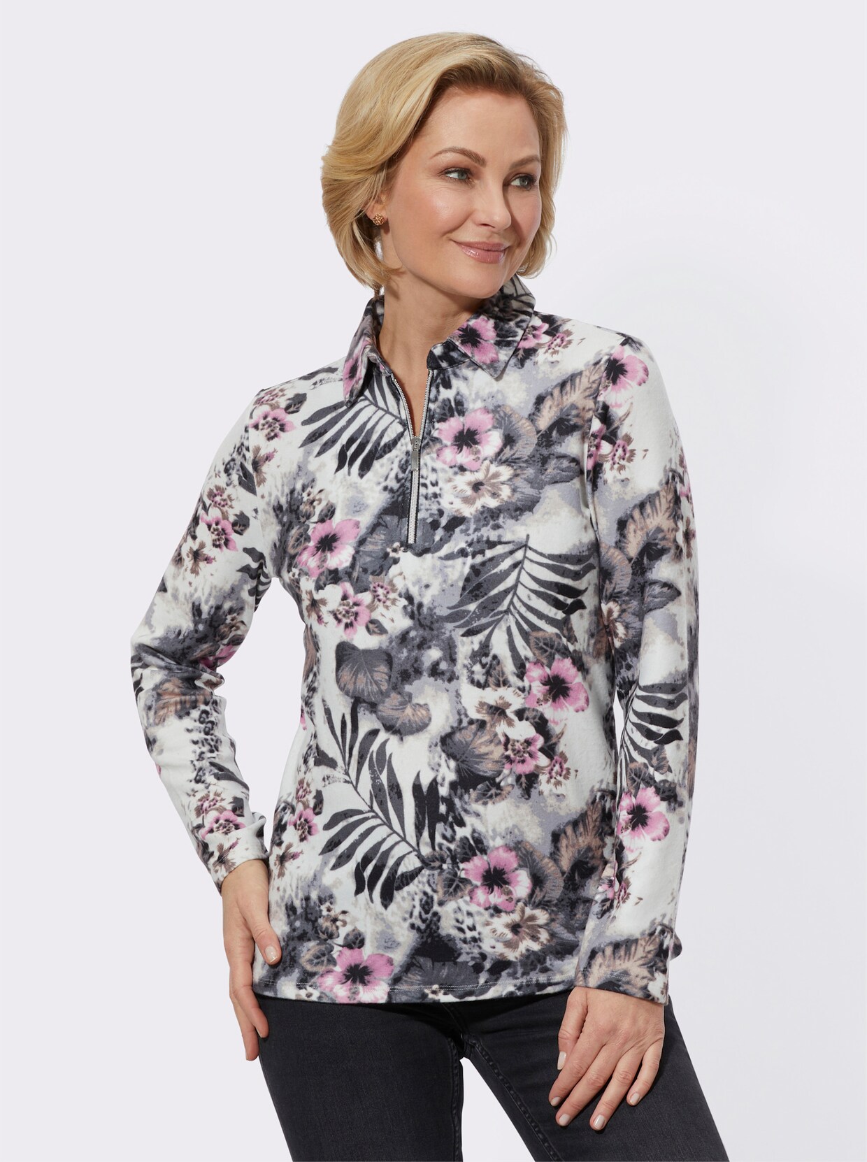 Winter-Shirt - orchidee-grau-bedruckt