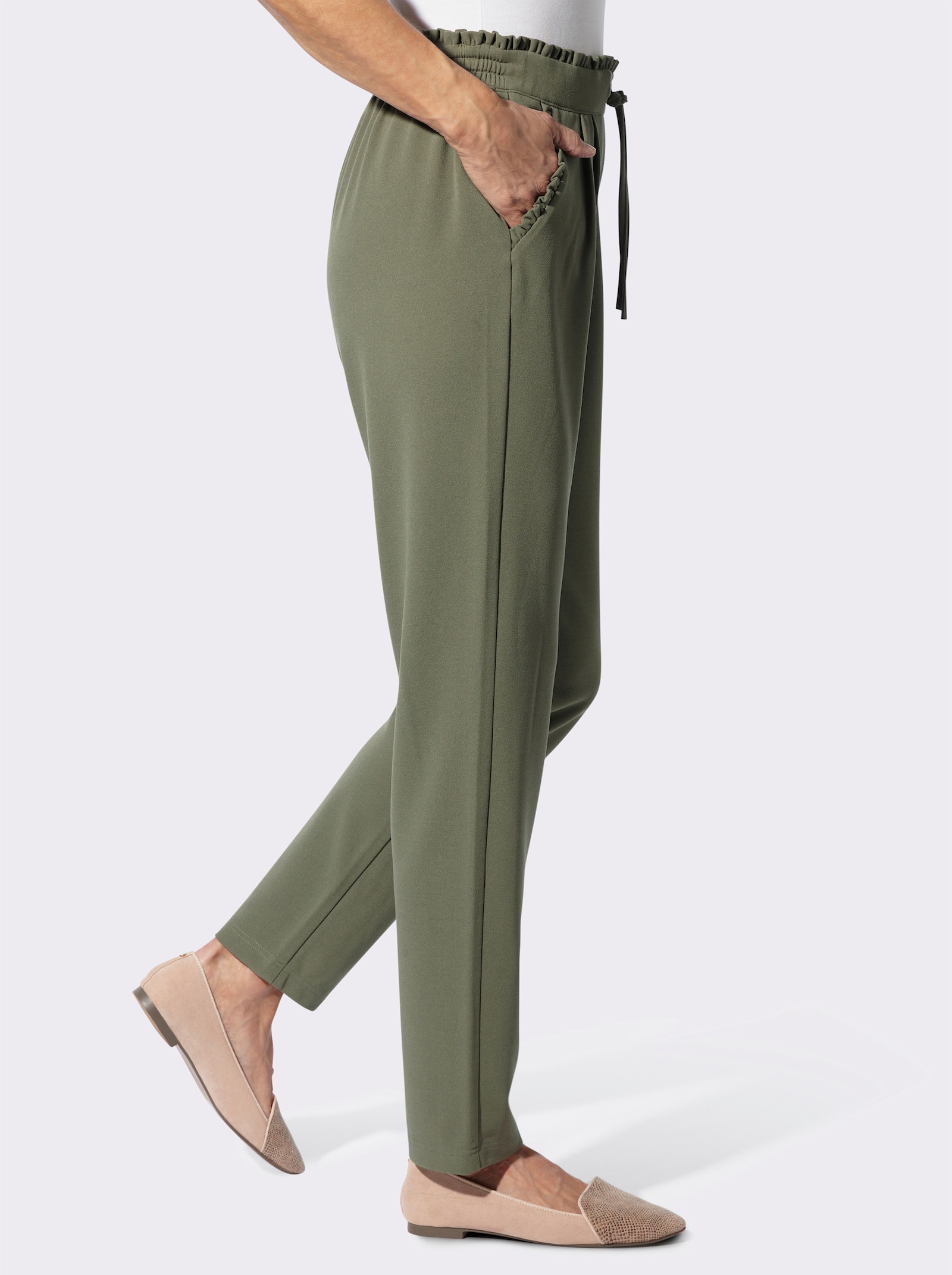 Jerseyhose mit Rüschen am Dehnbund - khaki