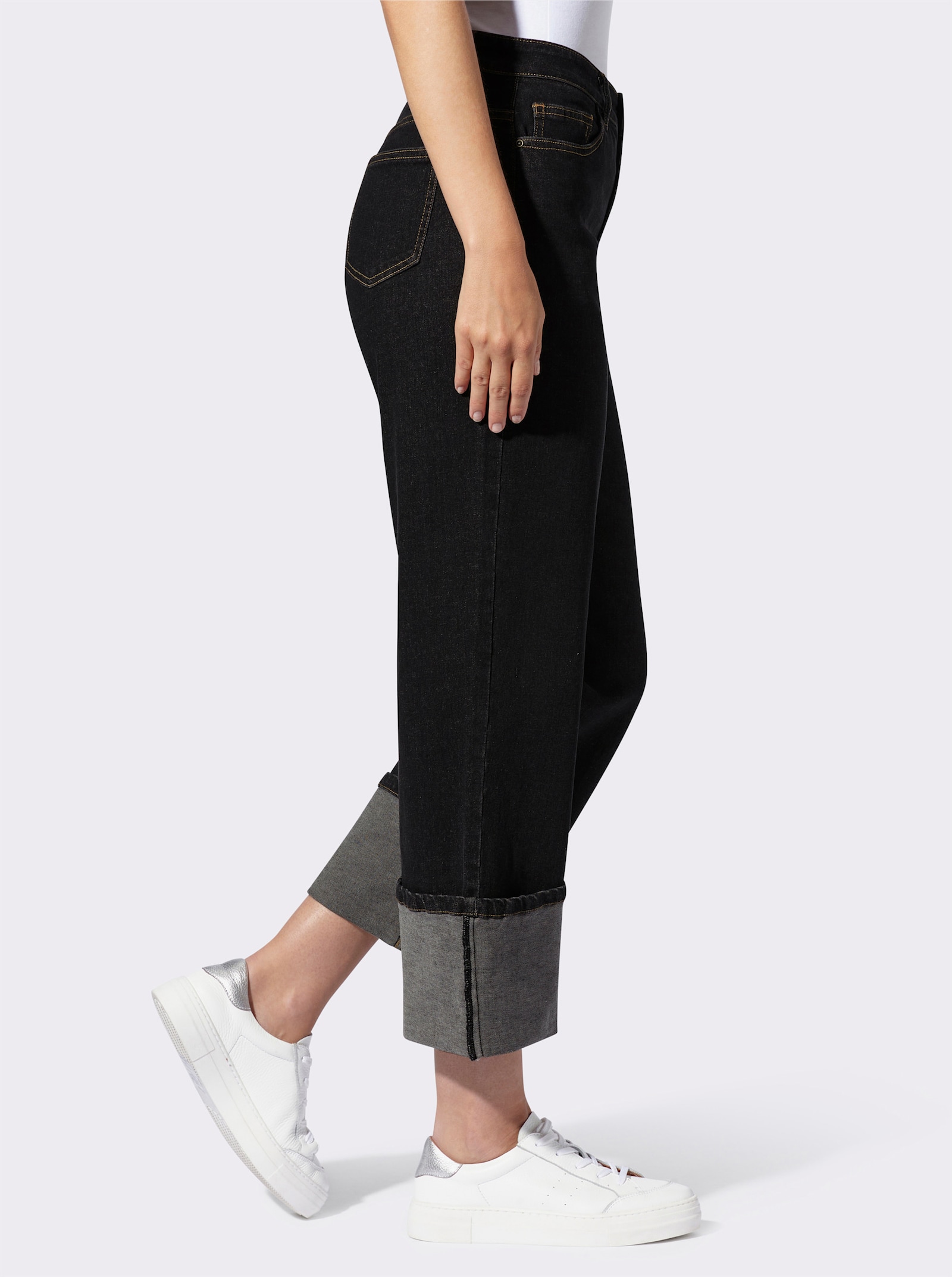 heine Stretch-Jeans mit Umschlag am Bein - black denim