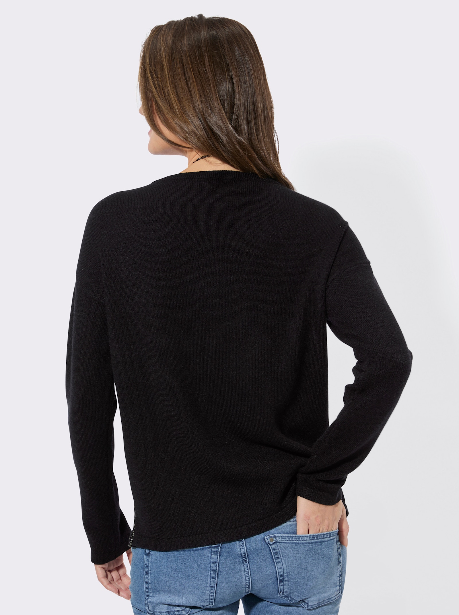 Rundhalspullover in Melange-Optik - schwarz-metallicfarben